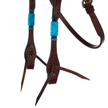 Turquoise Rawhide Rope Tooled Browband Headstall