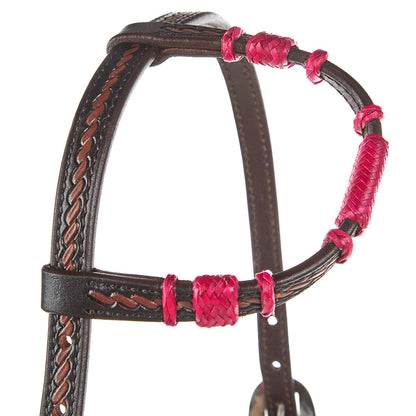 Hot Pink Rawhide Rope Tooled Single Ear Headstall