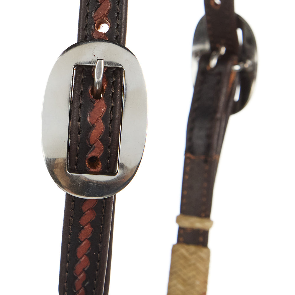 Natural Rawhide Rope Tooled Single Ear Headstall