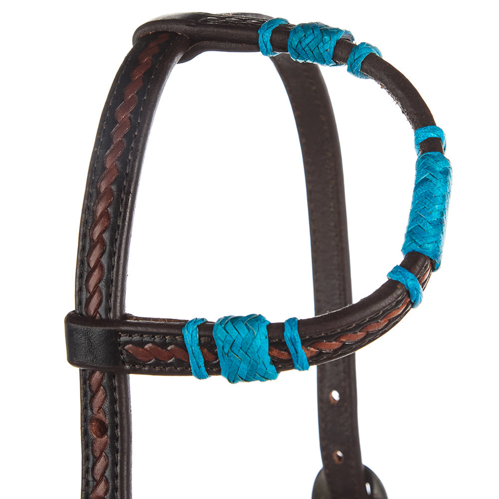 Turquoise Rawhide Rope Tooled Single Ear Headstall