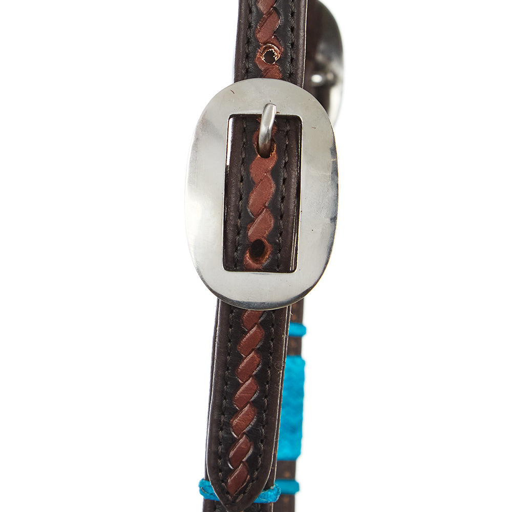 Turquoise Rawhide Rope Tooled Single Ear Headstall