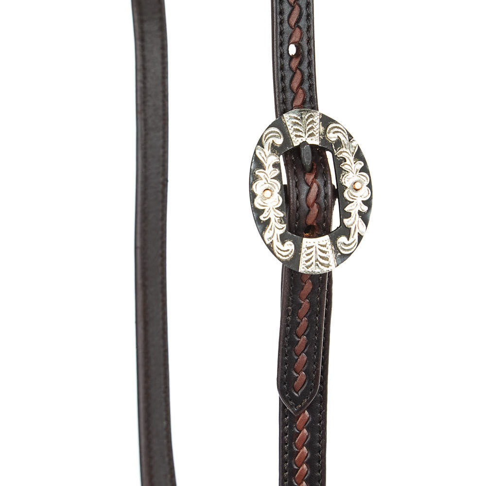Heavy Oiled Rope Tooling Floral Bar Double Buckle Single Ear Headstall