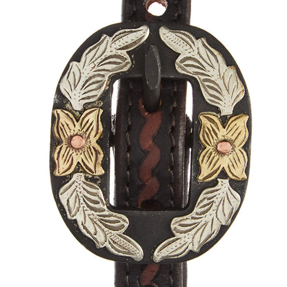 Heavy Oiled Rope Tooling Floral Double Buckle Single Ear Headstall