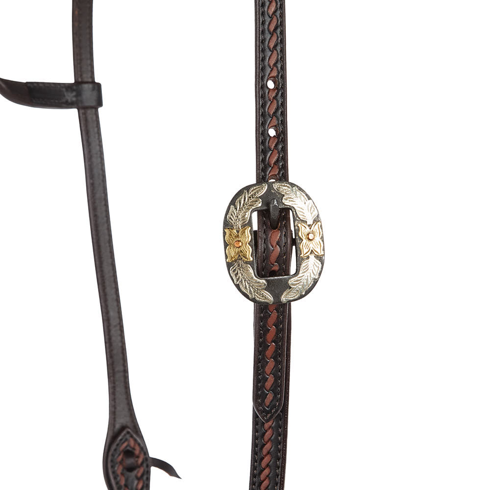 Heavy Oiled Rope Tooling Floral Double Buckle Single Ear Headstall