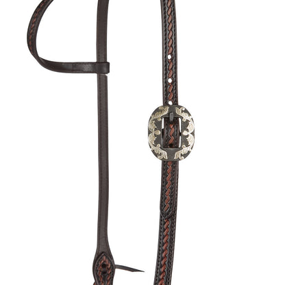 Heavy Oiled Rope Tooling Silver Scroll Double Buckle 5 8 Inch Single Ear Headstall