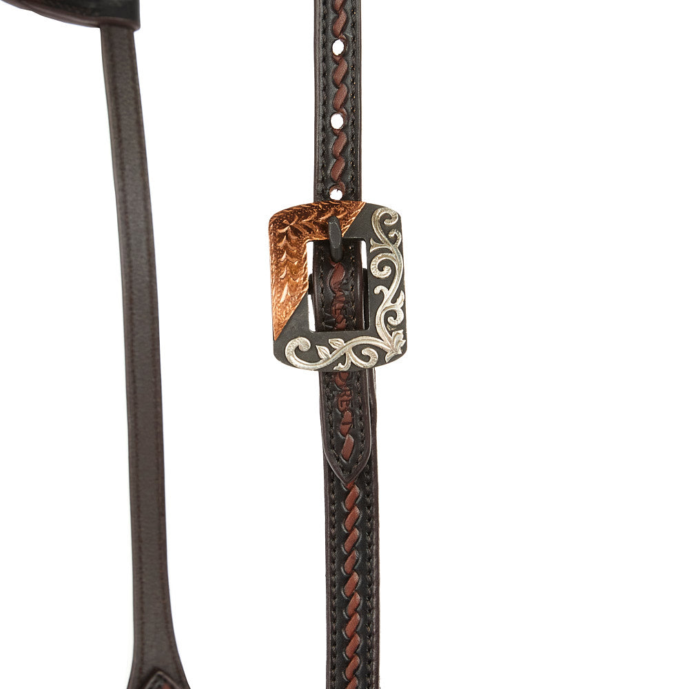 Heavy Oiled Rope Tooling Silver Scroll Copper Bar Double Buckle Single Ear Headstall