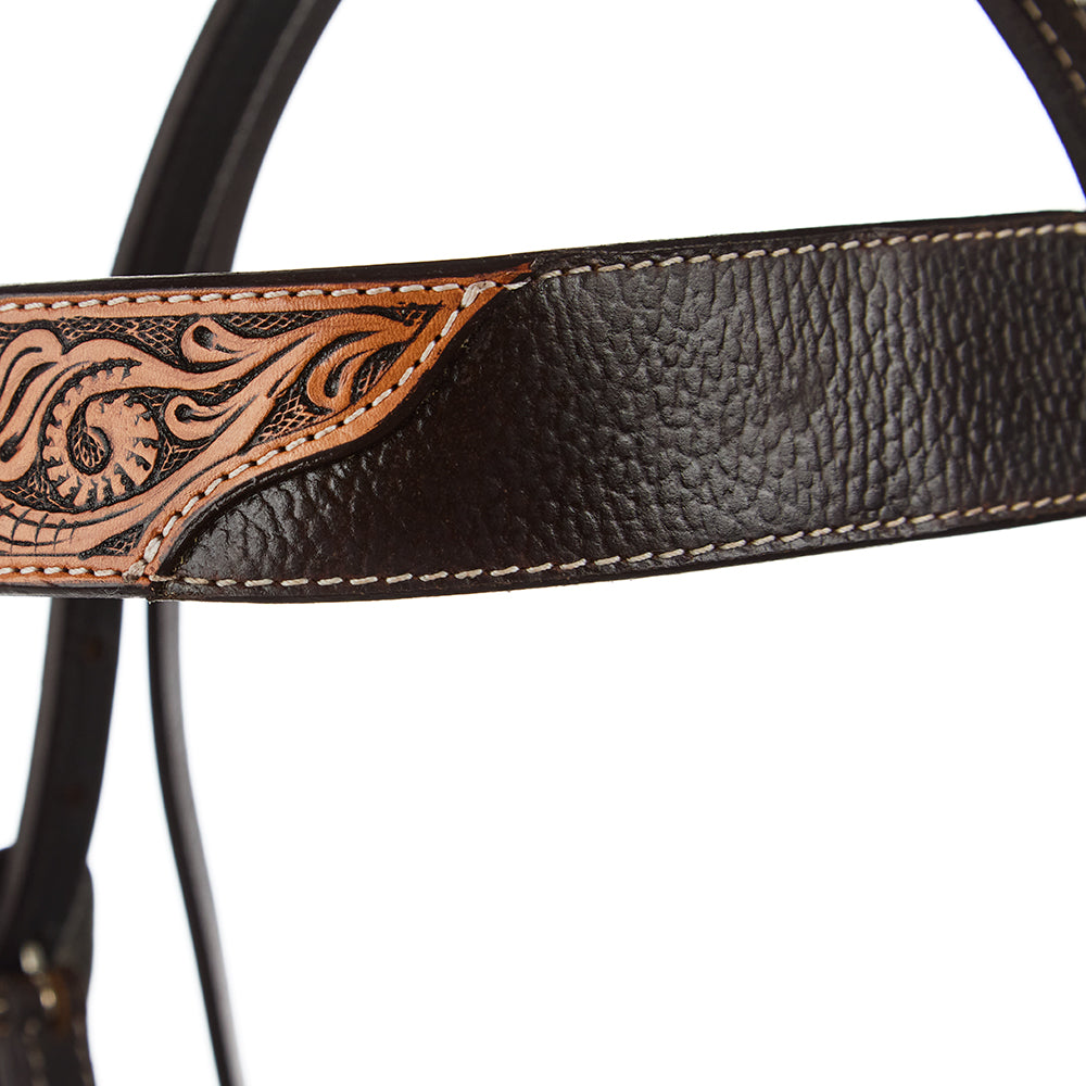 Brown Overlay Tooled Combo Browband Headstall