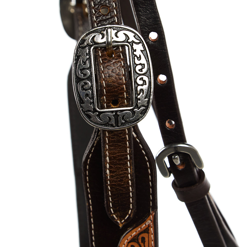 Brown Overlay Tooled Combo Browband Headstall