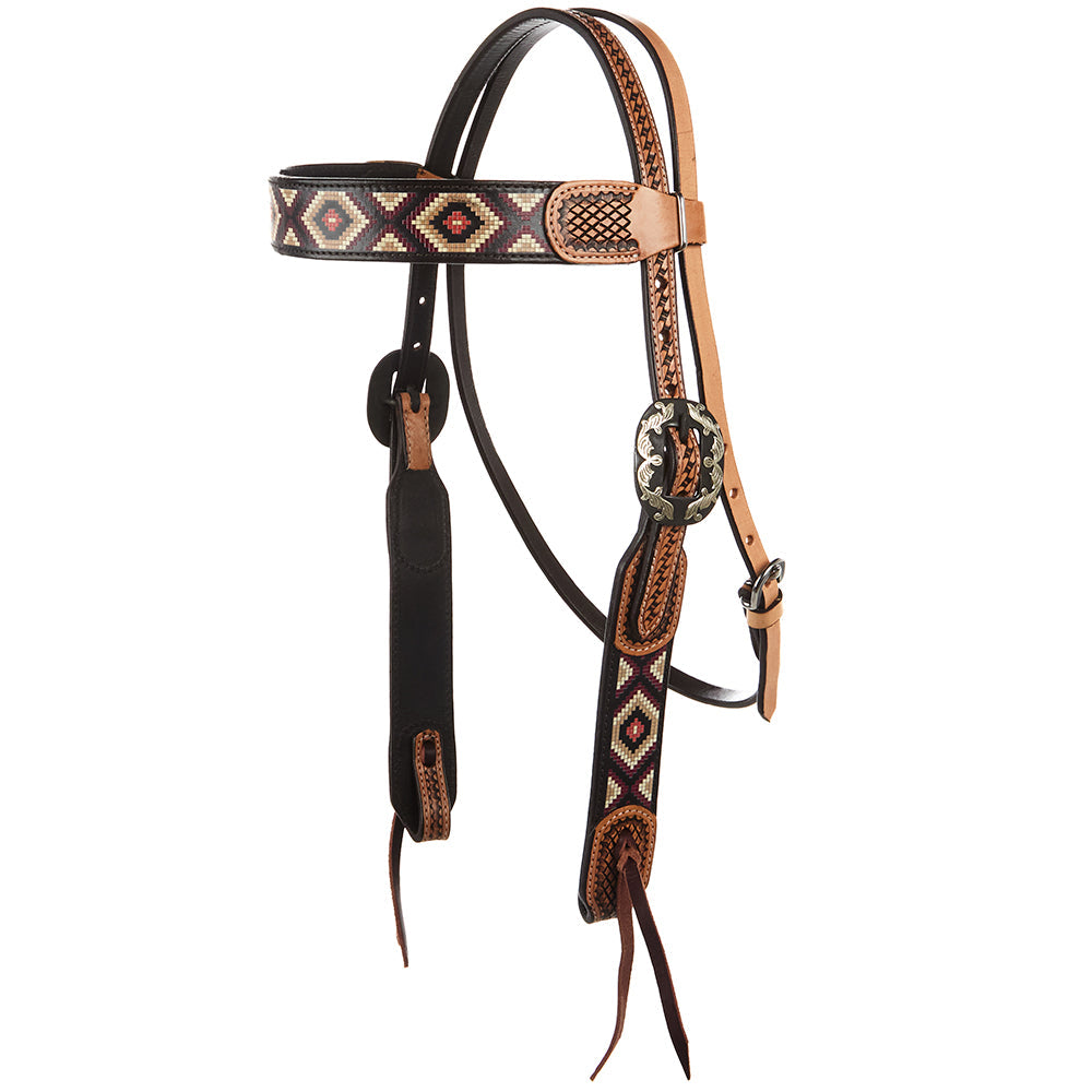 Burgundy Cream Embossed Beadwork Browband Headstall