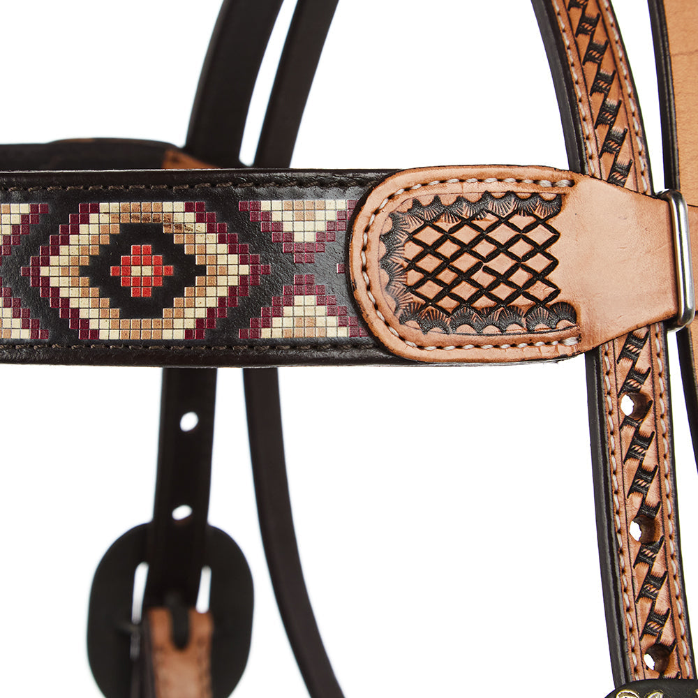 Burgundy Cream Embossed Beadwork Browband Headstall