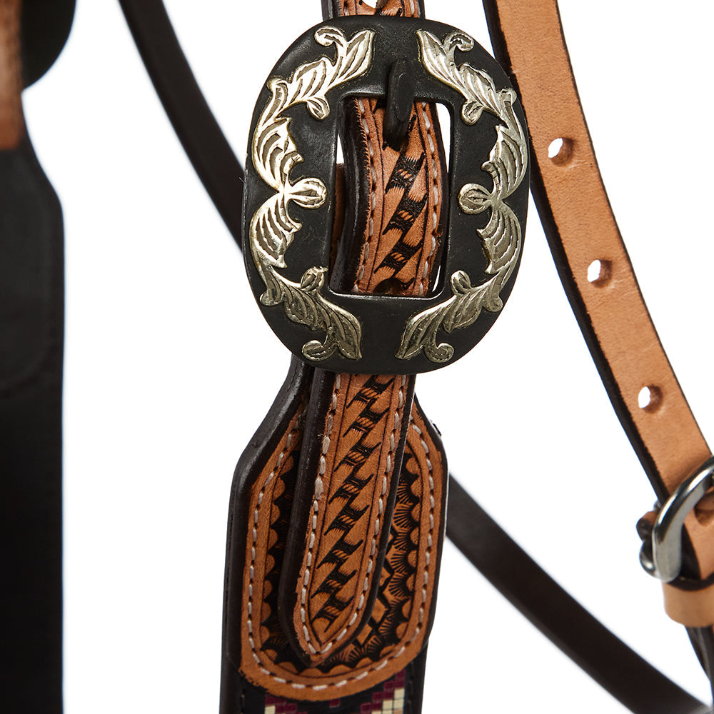 Burgundy Cream Embossed Beadwork Browband Headstall