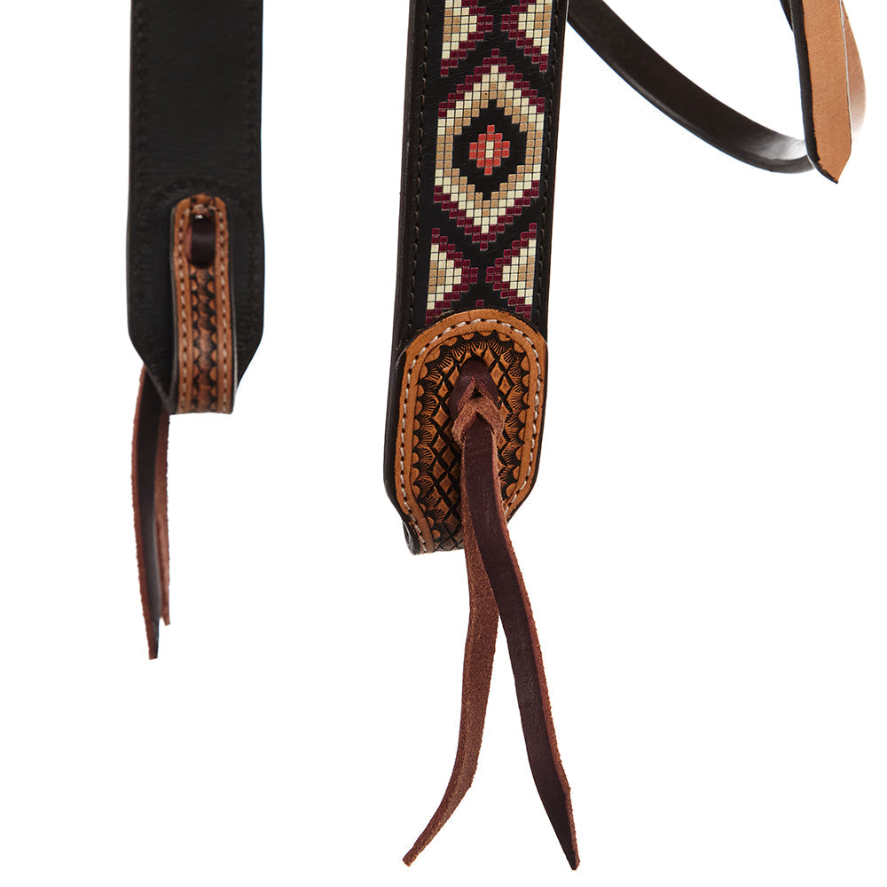 Burgundy Cream Embossed Beadwork Browband Headstall