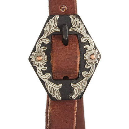 Heavy Oil Harness Leather Diamond Floral Single Buckle Slit Ear Headstall