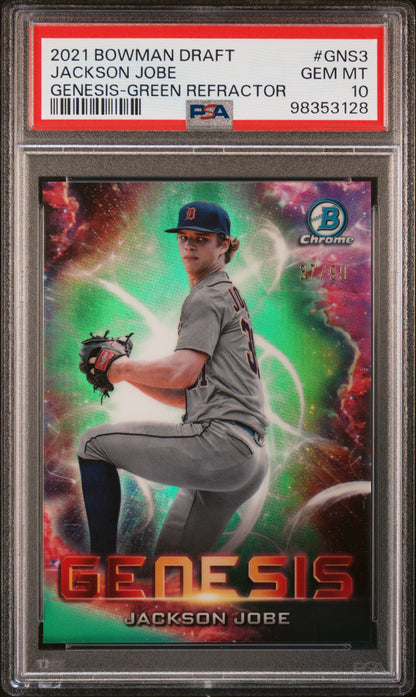 Graded 2021 Topps Bowman Draft Jackson Jobe #GNS3 Genesis Green Refractor /99 Rookie RC Baseball Card PSA 10 Gem Mint