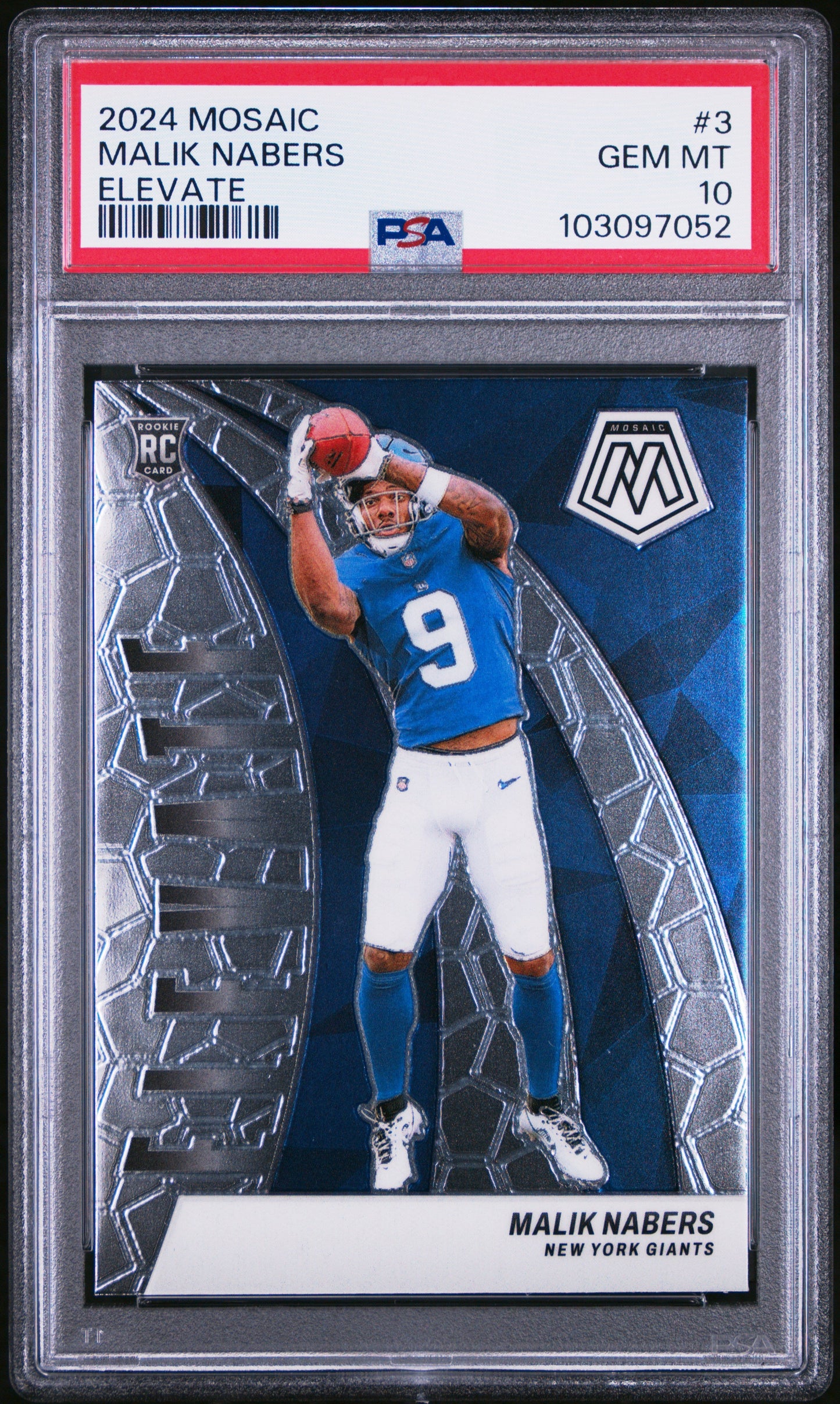 Graded 2024 Panini Mosaic Malik Nabers #3 Elevate Rookie RC Football Card PSA 10 Gem Mint