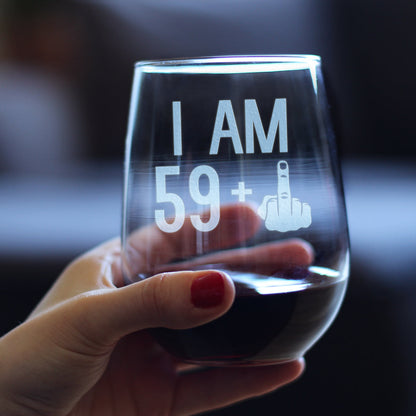 59 + 1 Middle Finger - 60th Birthday Stemless Wine Glass for Women & Men - Cute Funny Wine Gift Idea - Unique Personalized Bday Glasses for Best Friend Turning 60 - Drinking Party Decoration