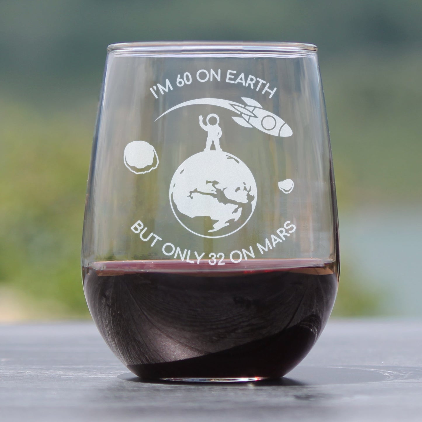 Age on Mars 60 - Stemless Wine Glass Gift - Unique Funny 60th Birthday Gifts for Women and Men - Large 17 Ounce