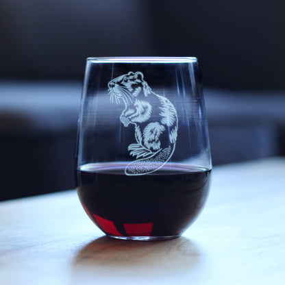 Beaver Engraved Stemless Wine Glass Beaver Gifts and Rustic Cabin Home Decor Large Wine Glasses - 17 oz