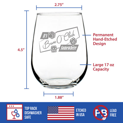 BuncO 'Clock Somewhere Stemless Wine Glass - Bunco Decor and Bunco Gifts for Women - Large 17 Oz Glasses