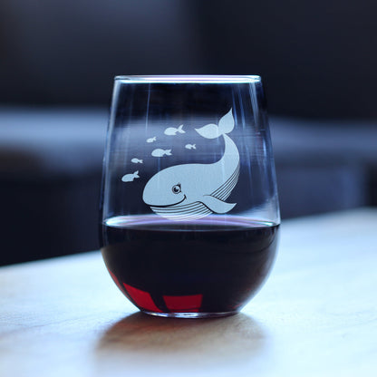 Cute Whale Stemless Wine Glass - Beach Themed Decor and Gifts for Whale Lovers - Large 17 Oz Glasses