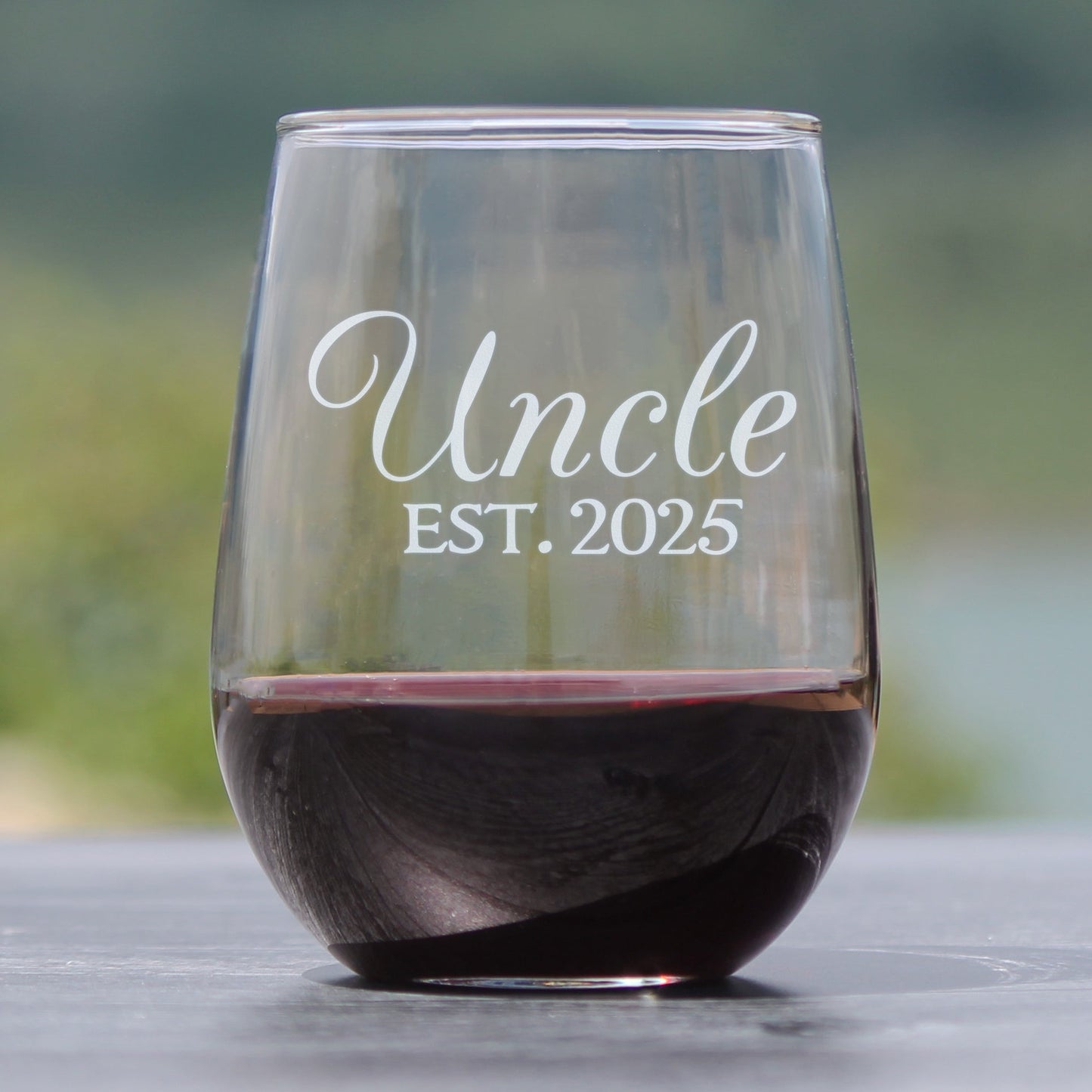 Uncle Est 2025 - Stemless Wine Glass Gift for First Time Uncles - Decorative 17 Oz Large Glasses