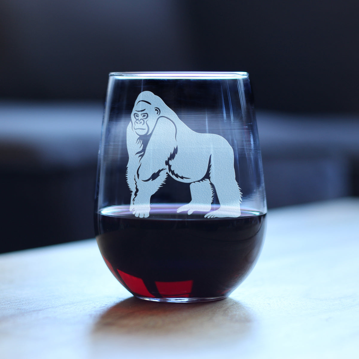 Gorilla Stemless Wine Glass - Fun Wild Animal Themed Decor and Gifts for Lovers of Apes and Monkeys - Large 17 Oz Glasses