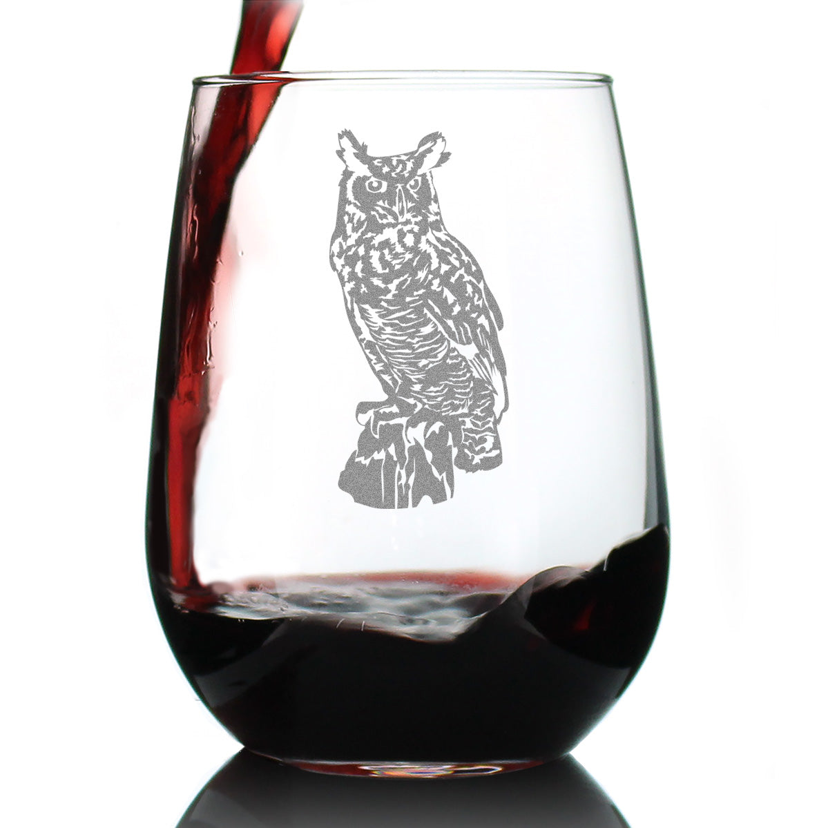 Great Horned Owl Engraved Stemless Wine Glass Owl Decor and Bird Lover Gifts Large Wine Glasses - 17 oz