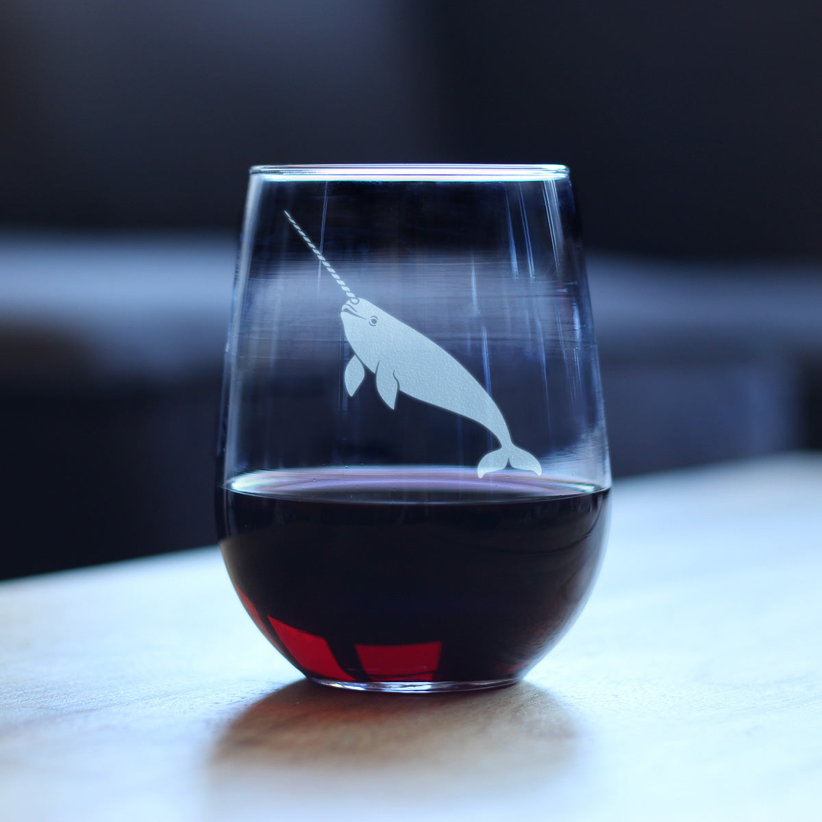 Narwhal Engraved Stemless Wine Glass Narwhal Gifts for Women Large Wine Glasses - 17 oz