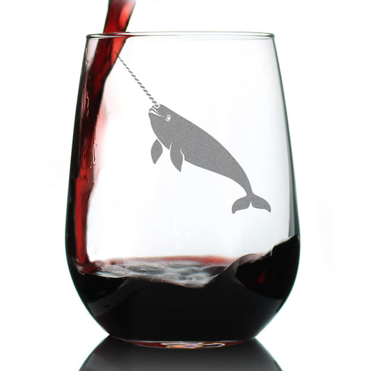 Narwhal Engraved Stemless Wine Glass Narwhal Gifts for Women Large Wine Glasses - 17 oz