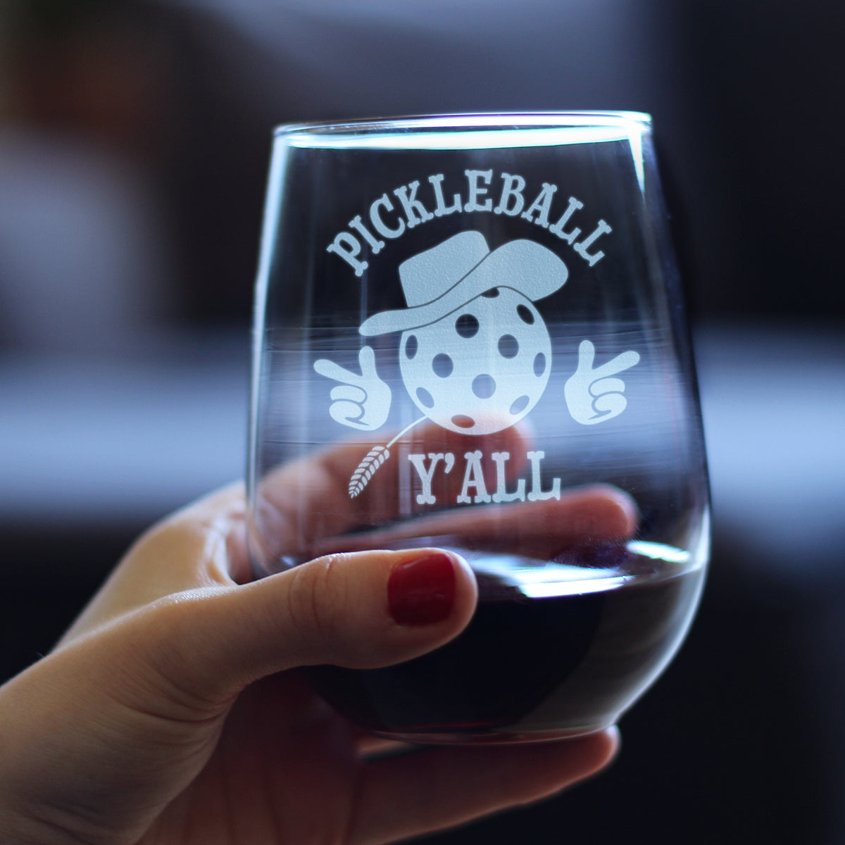 Pickleball Y'all Engraved Stemless Wine Glass Gifts Funny Pickleball Gifts Large Wine Glasses - 17 oz