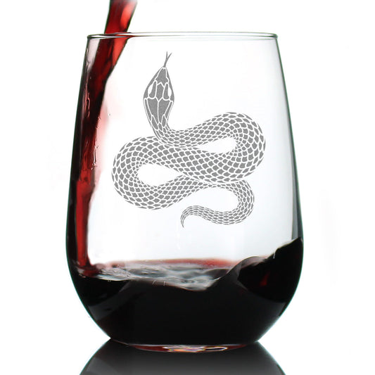 Snake Engraved Stemless Wine Glass Reptile Decor and Gifts for Snake Lovers Large Wine Glasses - 17 oz