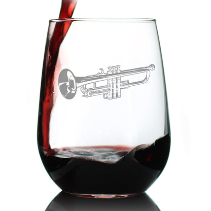 Trumpet Stemless Wine Glass - Music Gifts for Trumpet Players, Teachers and Musical Accessories for Musicians that Play Trumpets - Large 17 Oz Glasses