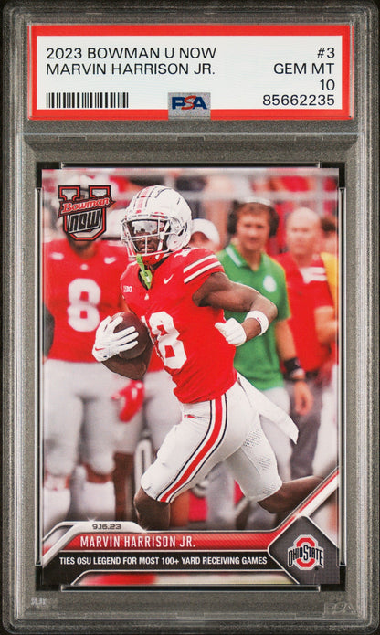 Graded 2023 Topps Bowman U Now Marvin Harrison Jr #3 Rookie RC Football Card PSA 10 Gem Mint