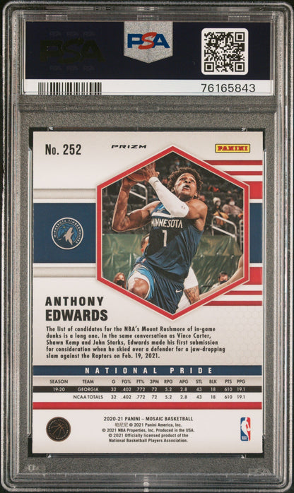 Graded 2020 Panini Mosaic Anthony Edwards #252 Red Wave Rookie RC Basketball Card PSA 10 Gem Mint
