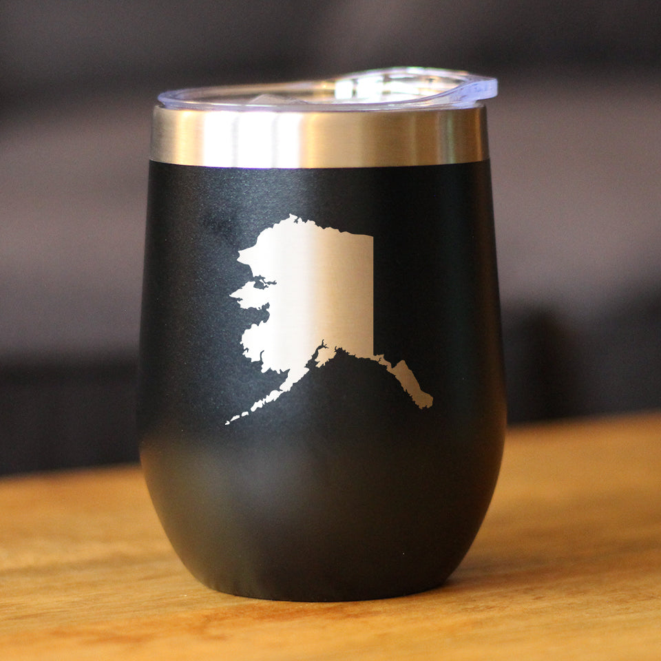 Alaska State Outline - Wine Tumbler Glass with Sliding Lid - Stainless Steel Travel Mug - Alaska Gifts and Decor for Women and Men Alaskans