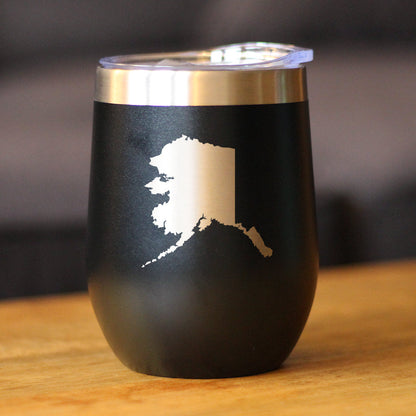 Alaska State Outline - Wine Tumbler Glass with Sliding Lid - Stainless Steel Travel Mug - Alaska Gifts and Decor for Women and Men Alaskans