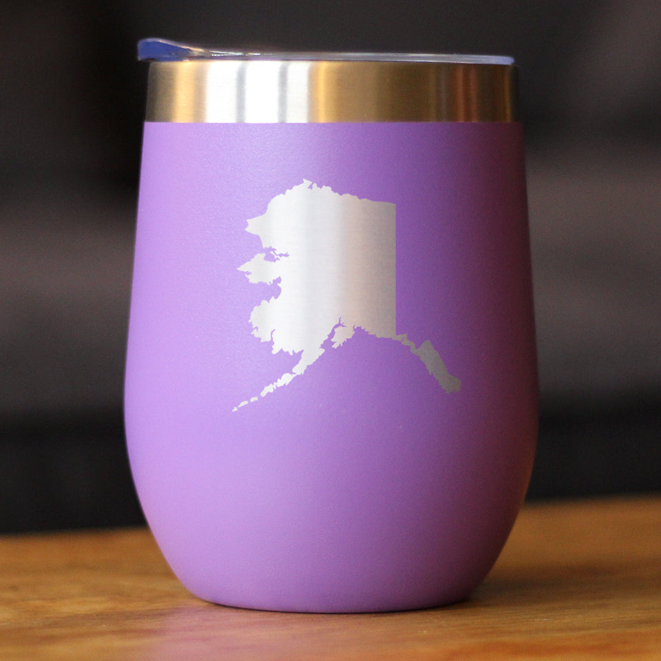 Alaska State Outline - Wine Tumbler Glass with Sliding Lid - Stainless Steel Travel Mug - Alaska Gifts and Decor for Women and Men Alaskans