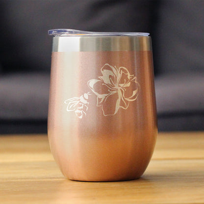 Bee Flower - Funny Birthday Wine Tumbler Glass with Sliding Lid - Stainless Steel Insulated Mug