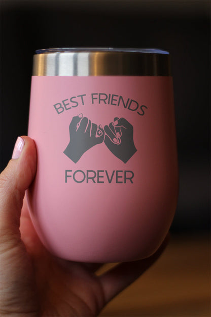 Best Friends Forever - Wine Tumbler Glass with Sliding Lid - Stainless Steel Insulated Mug - Cute Funny Farewell Gift For BFF Moving Away - Pinky Promise