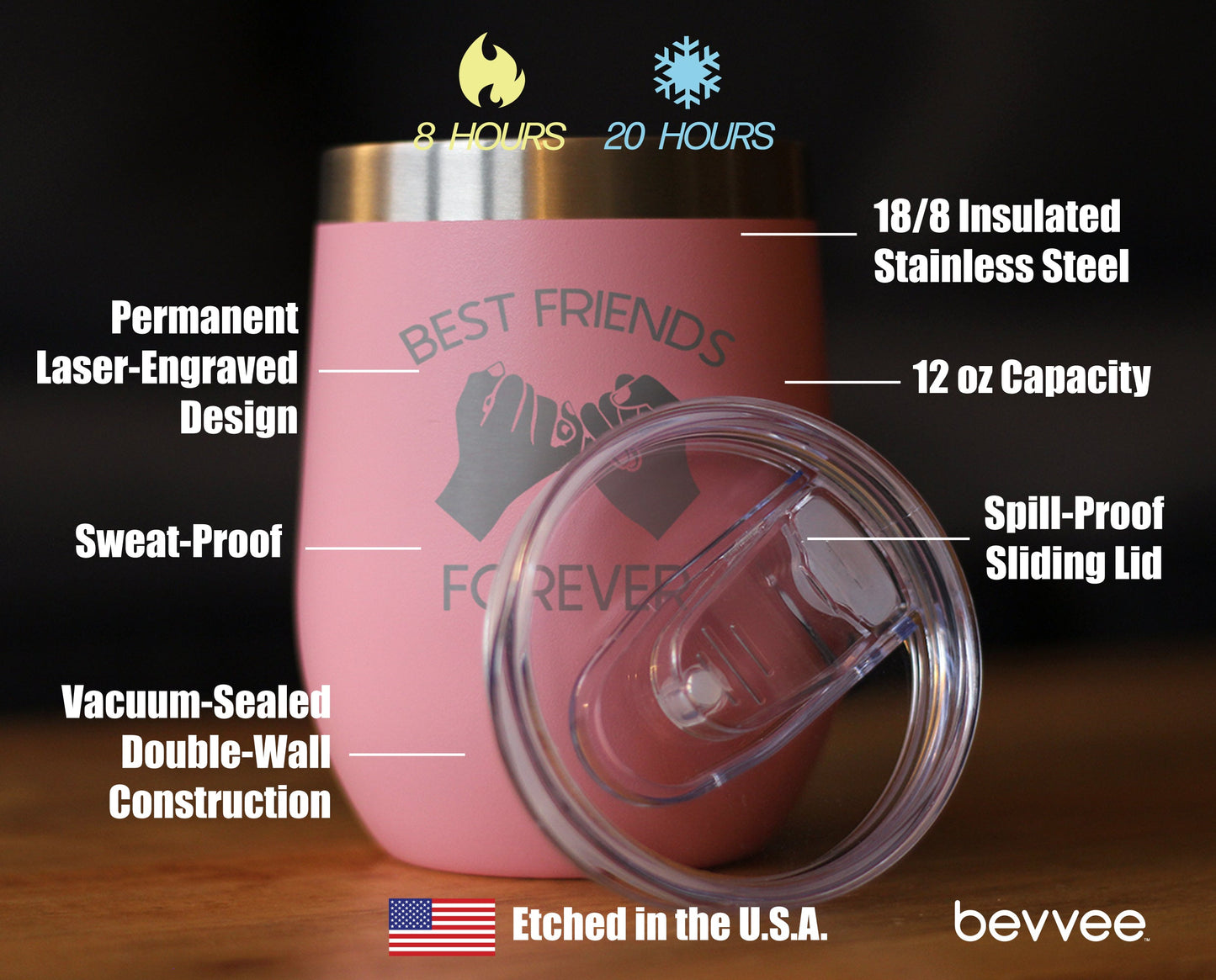Best Friends Forever - Wine Tumbler Glass with Sliding Lid - Stainless Steel Insulated Mug - Cute Funny Farewell Gift For BFF Moving Away - Pinky Promise