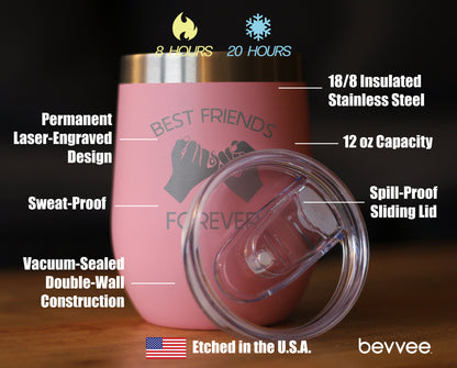 Best Friends Forever - Wine Tumbler Glass with Sliding Lid - Stainless Steel Insulated Mug - Cute Funny Farewell Gift For BFF Moving Away - Pinky Promise