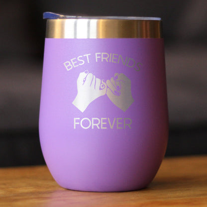 Best Friends Forever - Wine Tumbler Glass with Sliding Lid - Stainless Steel Insulated Mug - Cute Funny Farewell Gift For BFF Moving Away - Pinky Promise