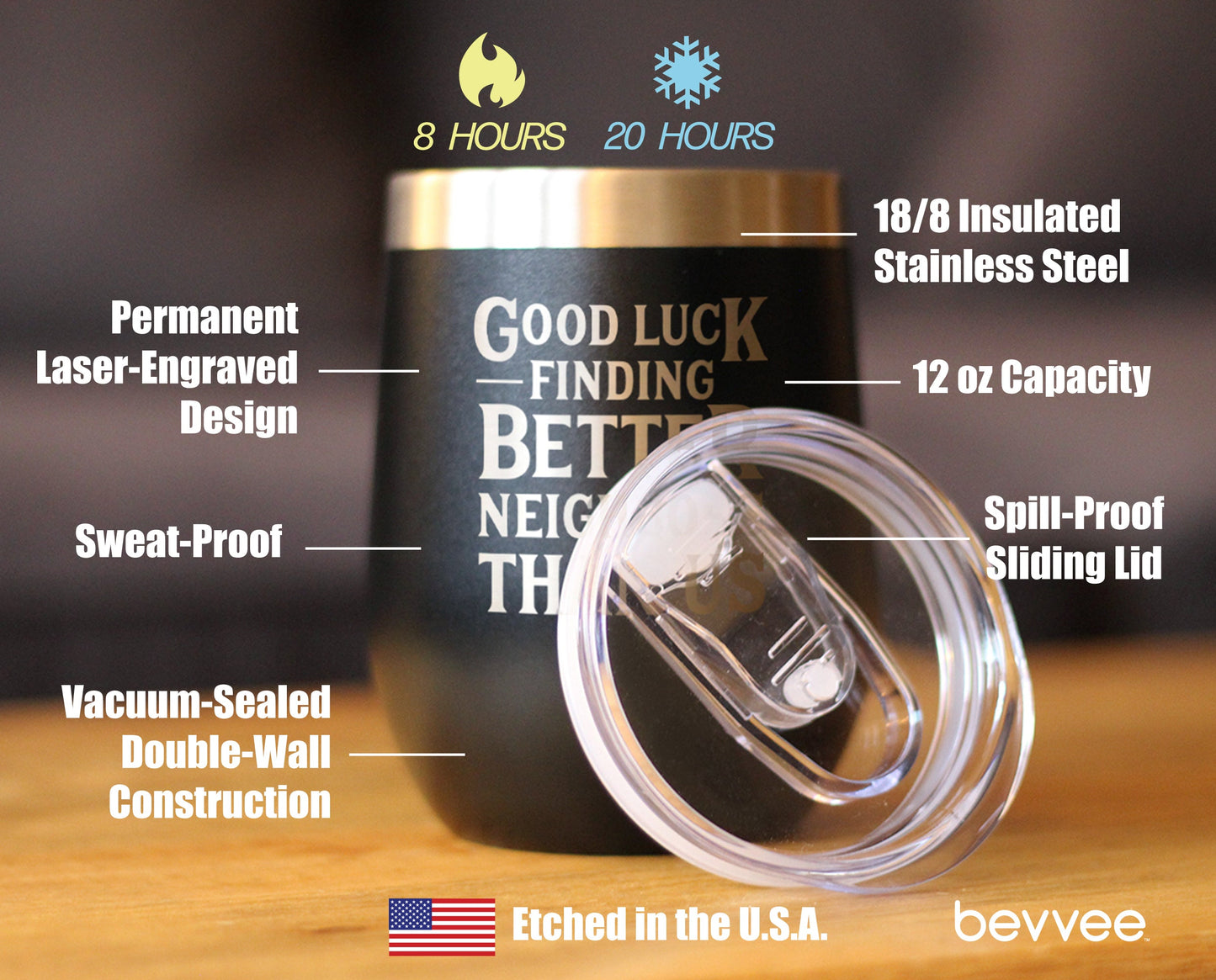 Good Luck Finding Better Neighbors Than Us - Wine Tumbler Glass with Sliding Lid - Stainless Steel Insulated Mug - Funny Moving Away Gifts for Neighbor