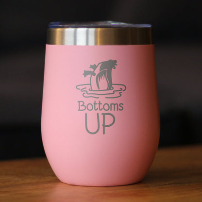 Bottoms Up - Wine Tumbler Glass with Sliding Lid - Stainless Steel Insulated Mug - Funny Ducks Gift for Women and Men