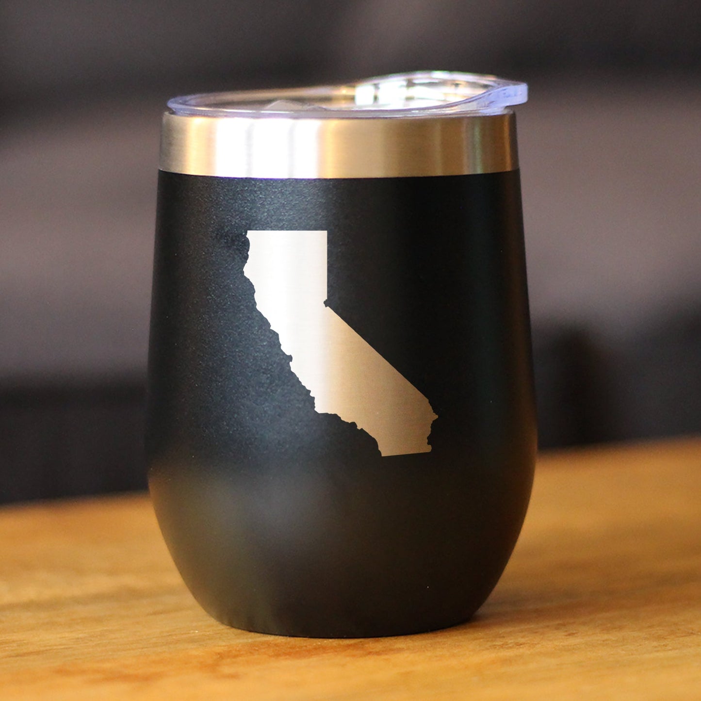 California State Outline - Wine Tumbler Glass with Sliding Lid - Stainless Steel Travel Mug - California Gifts for Women and Men Californians