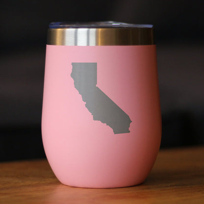 California State Outline - Wine Tumbler Glass with Sliding Lid - Stainless Steel Travel Mug - California Gifts for Women and Men Californians