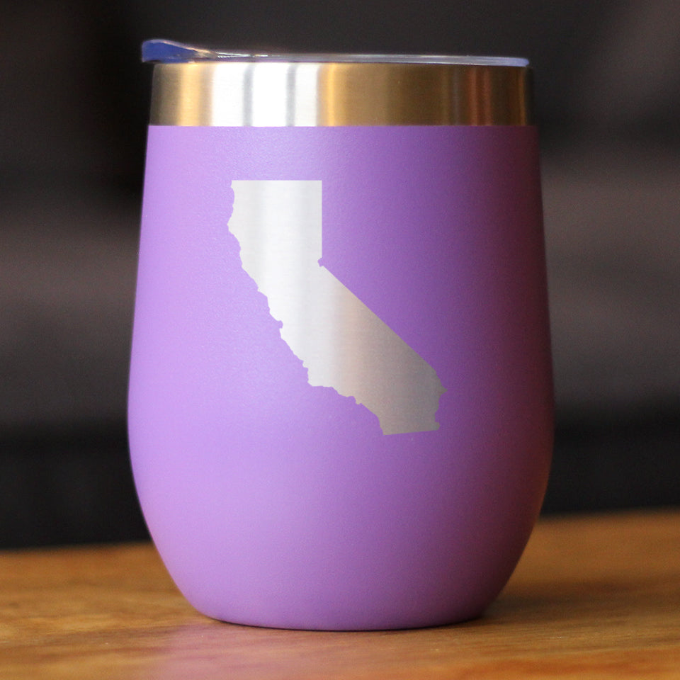 California State Outline - Wine Tumbler Glass with Sliding Lid - Stainless Steel Travel Mug - California Gifts for Women and Men Californians