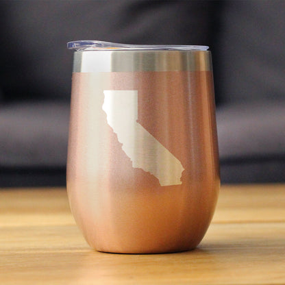 California State Outline - Wine Tumbler Glass with Sliding Lid - Stainless Steel Travel Mug - California Gifts for Women and Men Californians