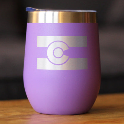 Colorado Flag - Wine Tumbler with Sliding Lid - Stemless Stainless Steel Insulated Cup - Cute Outdoor Camping Mug