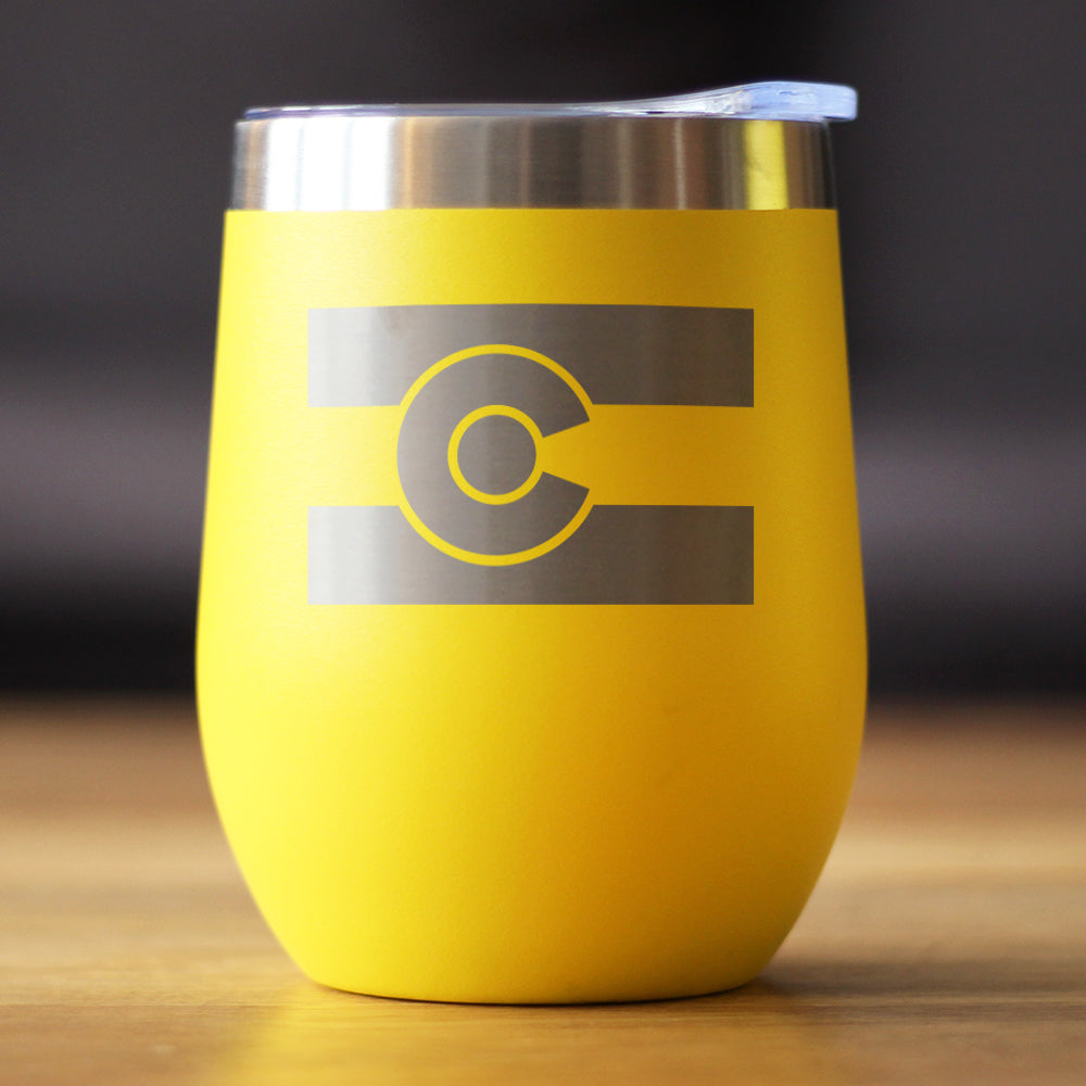 Colorado Flag - Wine Tumbler with Sliding Lid - Stemless Stainless Steel Insulated Cup - Cute Outdoor Camping Mug